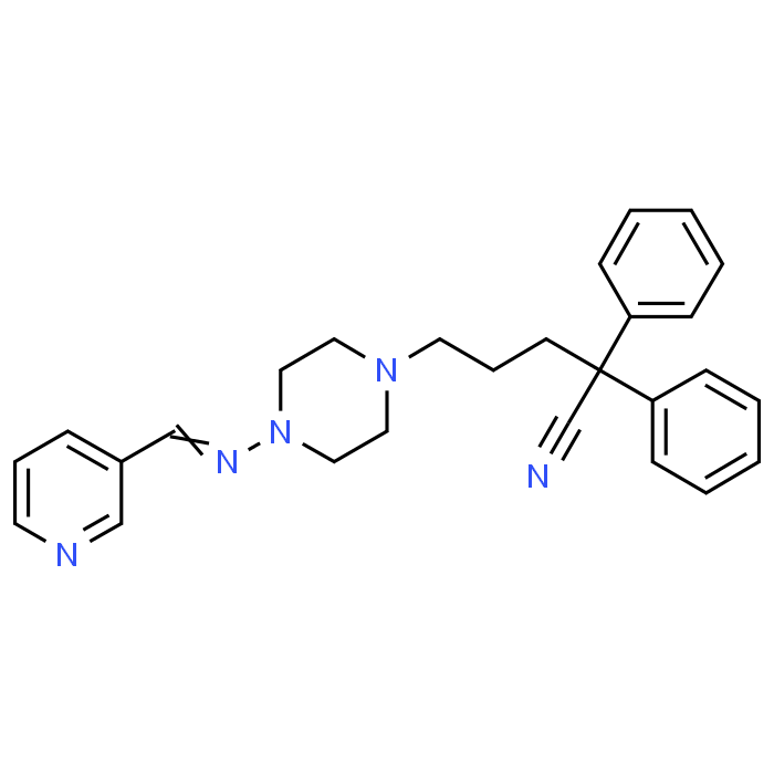 2,2-Diphenyl-5-(4-((pyridin-3-ylmethylene)amino)piperazin-1-yl)pentanenitrile