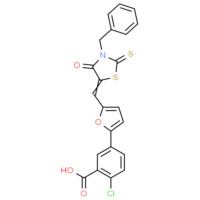 5-(5-((3-Benzyl-4-oxo-2-thioxothiazolidin-5-ylidene)methyl)furan-2-yl)-2-chlorobenzoic acid