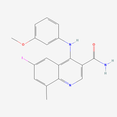 6-Iodo-4-((3-methoxyphenyl)amino)-8-methylquinoline-3-carboxamide