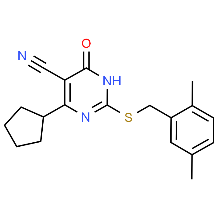 6-Cyclopentyl-2-((2,5-dimethylbenzyl)thio)-4-oxo-1,4-dihydropyrimidine-5-carbonitrile