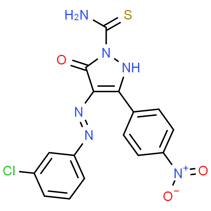 (E)-4-((3-Chlorophenyl)diazenyl)-5-hydroxy-3-(4-nitrophenyl)-1H-pyrazole-1-carbothioamide