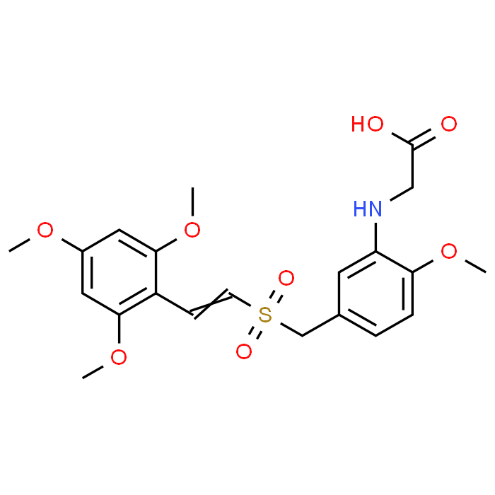 (E)-2-((2-methoxy-5-(((2,4,6-trimethoxystyryl)sulfonyl)methyl)phenyl)amino)acetic acid