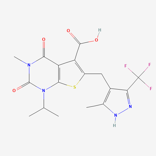 1-Isopropyl-3-methyl-6-((3-methyl-5-(trifluoromethyl)-1H-pyrazol-4-yl)methyl)-2,4-dioxo-1,2,3,4-tetrahydrothieno[2,3-d]pyrimidine-5-carboxylic acid