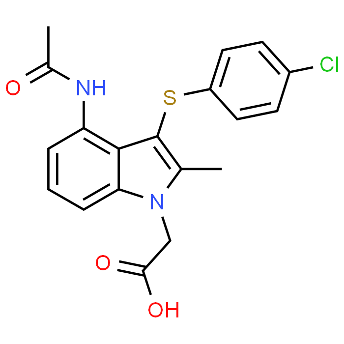 2-(4-Acetamido-3-((4-chlorophenyl)thio)-2-methyl-1H-indol-1-yl)acetic acid