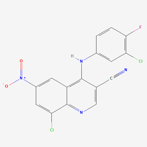 8-Chloro-4-((3-chloro-4-fluorophenyl)amino)-6-nitroquinoline-3-carbonitrile